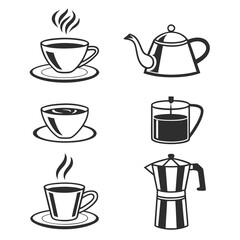 Coffee cups teapot french press moka pot vector
