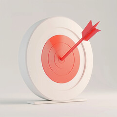3D render of a bullseye target with an arrow perfectly hitting the center. The image features a clean background and sharp details, symbolizing precision, success, goal achievement, and focus. Ideal f