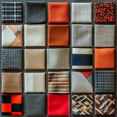 Highfashion fabric swatches arranged in a modern abstract grid square stylish and isolated