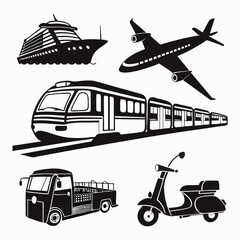 Cruise ship airplane train auto rickshaw scooter vector