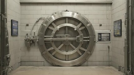 Large circular metal vault door protecting valuables in secure room - Powered by Adobe