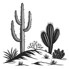 Desert landscape with saguaro and prickly pear cacti © Rabbi