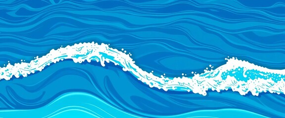 Stylized cartoon blue ocean waves, abstract background, colorful, cool