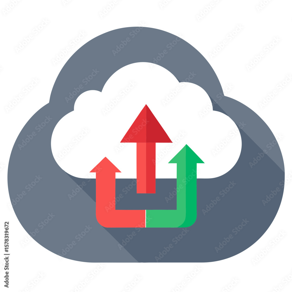Poster cloud upload arrows vector graphic for data transfer