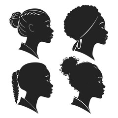 Diverse female hairstyles silhouettes afro