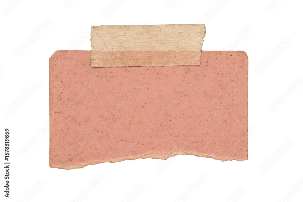 Poster pink ripped piece of paper attached with masking tape on a transparent background, creating a vintag