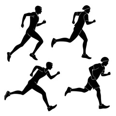 Diverse male runners in motion running athletes