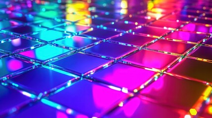 hologram grid reflection background with mirrored floor
