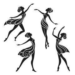 Elegant female dancers in graceful poses abstract figures