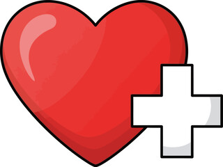 Obraz premium A vibrant red heart with a white plus sign, symbolizing health and care.