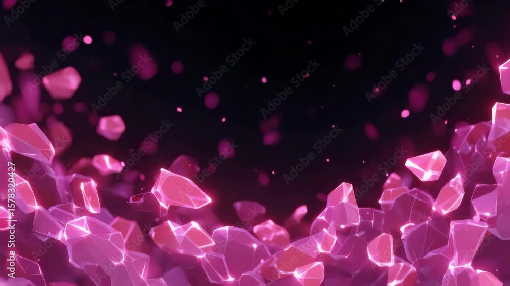 Poster abstract dynamic visuals of vibrant pink shards sparking against a dark background