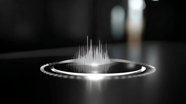 Abstract Sound Wave Visualization on Dark Reflective Surface Creating Depth and Motion
