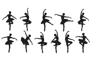 Elegant Ballet Dancer Silhouettes in Various Poses