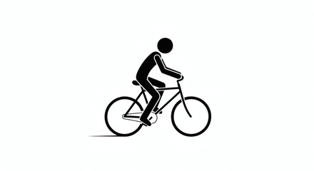 Naklejka premium Minimalist Black Silhouette: Cyclist Riding Bicycle on White Background