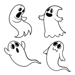 Obraz premium Four cartoon ghosts floating with expressive faces