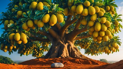 Fruit Tree Abundance Yellow Fruits Growing on Big Tree