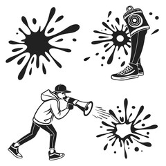 Graffiti splash ink and street art figures ink splash