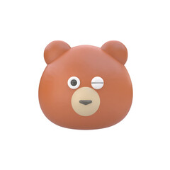 ウインクするかわいい熊の顔の3Dイラスト。テディベアや野生動物のコンセプト
