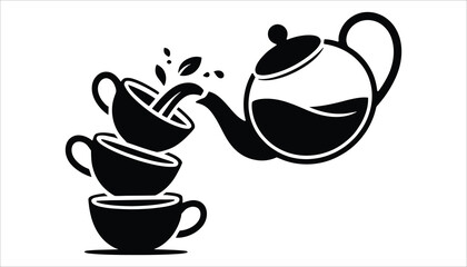 Tea Pouring into Cups Black and White Silhouette