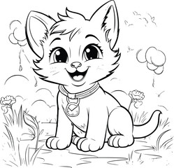 Happy Cat Playing Outside Coloring Pages Drawing For Kids
