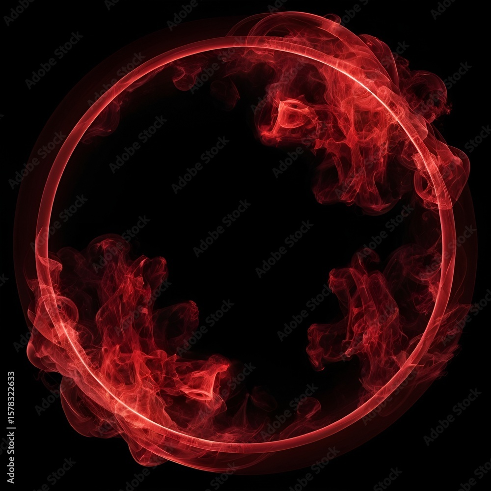 Fototapete a fiery red circular frame with wisps of smoke creating a dynamic and bold abstract design.