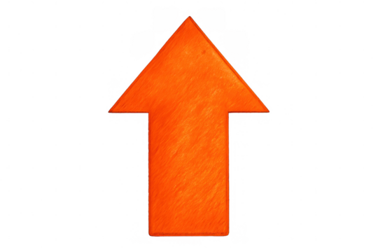 Orange upward-pointing arrow on transparent backdrop, signaling positive trend or ascending direction