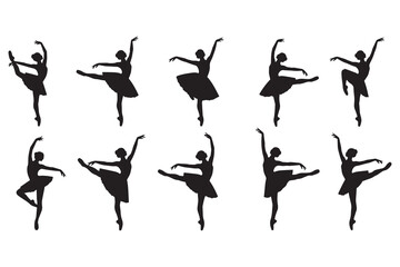 Elegant Ballet Dancer Silhouettes in Various Poses