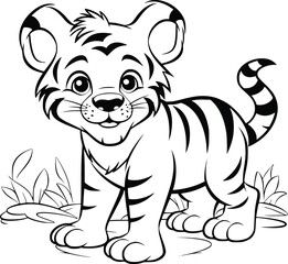 Happy Tiger Coloring Page Drawing For Kids 
