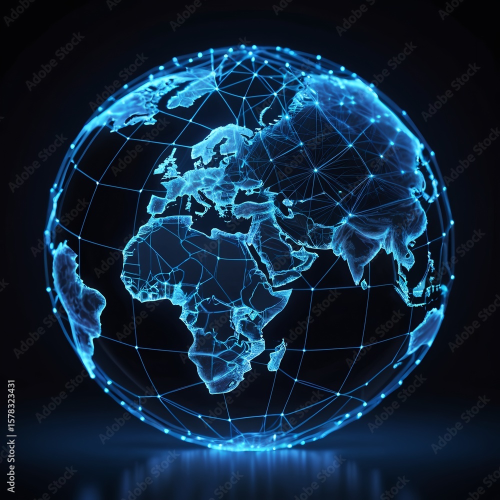 Poster abstract digital earth globe showcasing global connectivity in a network system design.