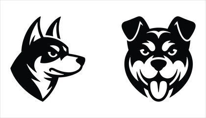 Husky Dog Head Logo Vector. Black and White Animal Illustration for Pet Lovers.