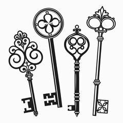 Ornate antique key silhouettes collection door lock
