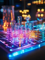 Holographic periodic table quiz elements lighting up when touched