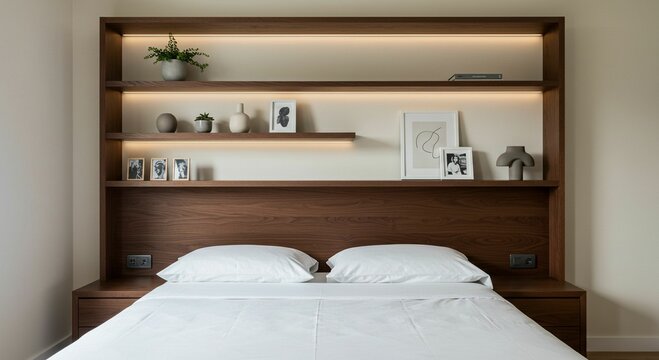 Modern built in headboard bedroom design