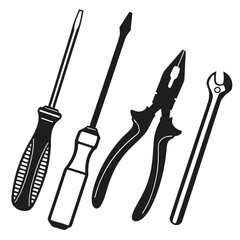 Screwdrivers pliers and wrench silhouettes tools repair