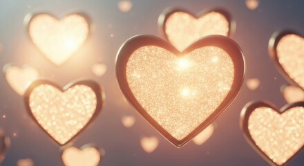 Fototapeta premium Sparkling Golden Hearts Floating in a Dreamy Atmosphere Celebrating Love Romance and Affection