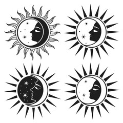 Sun and moon celestial faces night