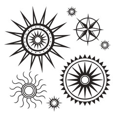 Sunburst starburst compass rose shapes radial geometric