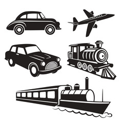Vintage car jet plane and trains airplane