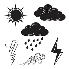 Weather icons sun clouds rain lightning wind vector