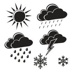 Weather icons sun rain storm snowflake lightning
