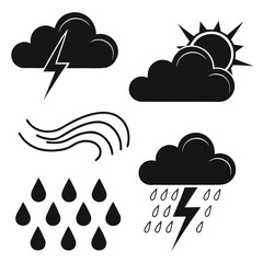 Weather icons with clouds rain lightning sun wind vector