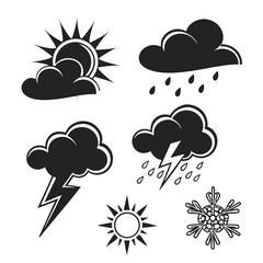 Weather icons sun cloud rain lightning snowflake vector