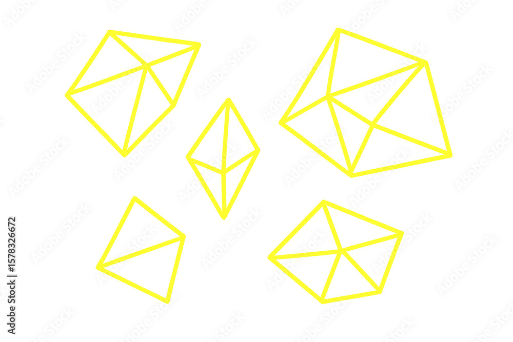 Fototapete geometric wireframe shapes rendering vibrant yellow pattern against transparent digital backdrop