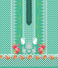 Ethnic Digital Kurti Design with Lace,Decorative Motifs and Polka Dot Pattern