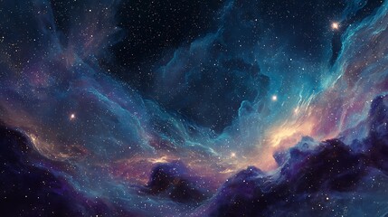 Fototapeta premium Exploring a Cosmic Nebula of Starry Dust and Space Clouds