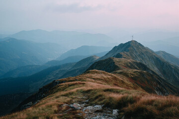 Fototapeta premium Mountain Ridge with Wind Turbine