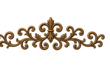 Golden fleur-de-lis ornament featuring intricate swirling details, providing sophisticated decorative border element with elegant heraldic design on transparent background