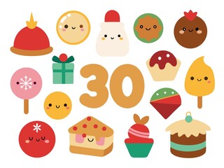 Photo of a collection of kawaii dessert and number illustrations