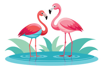 Flamingos standing in shallow water
