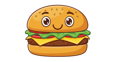 Delightful Cartoon Burger Illustration Depicting a Cheerful and Appetizing Snack